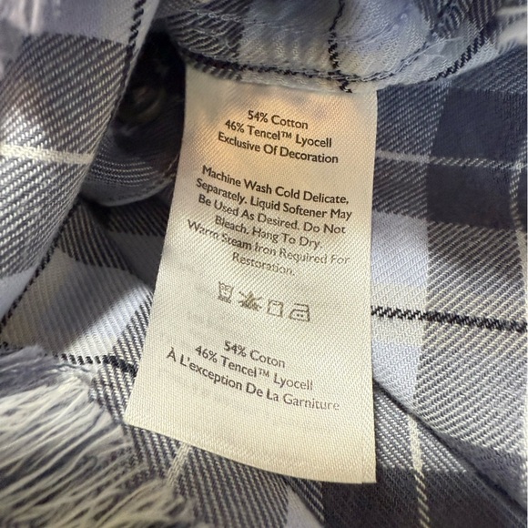 NWT Eddie Bauer Women's Gray Baby Blue Plaid Button Down Shirt Small - Picture 2 of 8